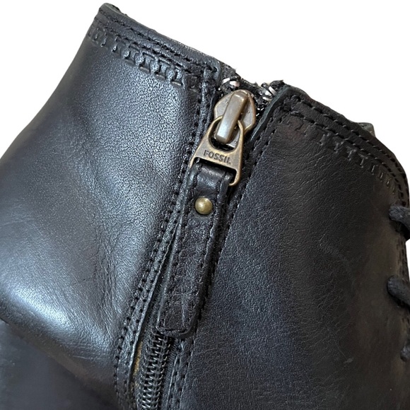 Fossil Leather Stacked Wooden Wedge Boots - Picture 10 of 11